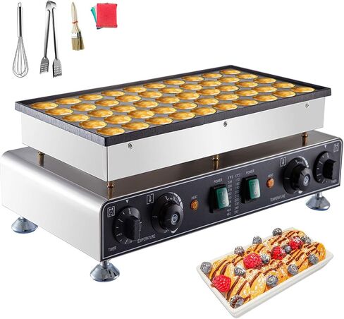 VEVOR 110V Mini Dutch Pancake Baker, 50PCS 1700W Commercial Electric Nonstick Waffle Maker Machine, 1.8 Inches Pancake Maker with 2 Thermostats & 2 Timers Separate Control, for Home and Restaurants in Saudi Arabia