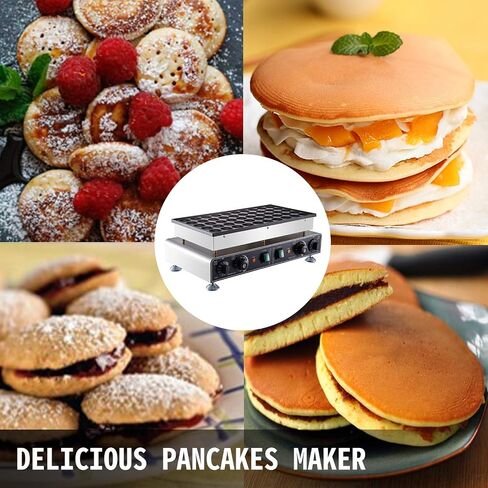 VEVOR 110V Mini Dutch Pancake Baker, 50PCS 1700W Commercial Electric Nonstick Waffle Maker Machine, 1.8 Inches Pancake Maker with 2 Thermostats & 2 Timers Separate Control, for Home and Restaurants in Saudi Arabia