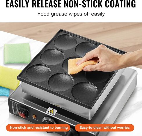 VEVOR 110V Mini Dutch Pancake Baker, 50PCS 1700W Commercial Electric Nonstick Waffle Maker Machine, 1.8 Inches Pancake Maker with 2 Thermostats & 2 Timers Separate Control, for Home and Restaurants in Saudi Arabia