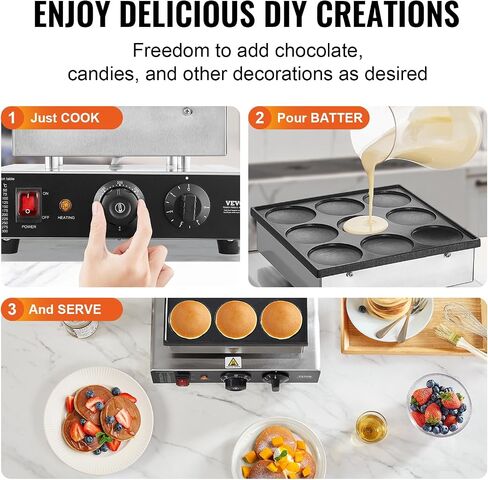 VEVOR 110V Mini Dutch Pancake Baker, 50PCS 1700W Commercial Electric Nonstick Waffle Maker Machine, 1.8 Inches Pancake Maker with 2 Thermostats & 2 Timers Separate Control, for Home and Restaurants in Saudi Arabia
