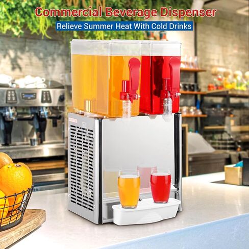 Commercial Beverage Dispenser,2 Tanks 5.28 Gallon 20L Commercial Juice Dispenser, 10 Liter Per Tank, 280W Stainless Steel Food Grade Ice Tea Drink Dispenser with Thermostat Controller in Saudi Arabia