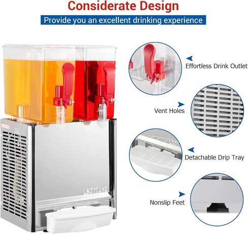 Commercial Beverage Dispenser,2 Tanks 5.28 Gallon 20L Commercial Juice Dispenser, 10 Liter Per Tank, 280W Stainless Steel Food Grade Ice Tea Drink Dispenser with Thermostat Controller in Saudi Arabia