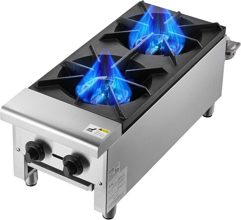 VEVOR Commercial Gas Stove with 2 Burners, Propane and Natural Gas Countertop Cooking Stove Range, Stainless Steel Gas Hot Plate, Commercial Cooking Equipment for Restaurant, 56,000 BTU in Saudi Arabia