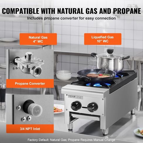 VEVOR Commercial Gas Stove with 2 Burners, Propane and Natural Gas Countertop Cooking Stove Range, Stainless Steel Gas Hot Plate, Commercial Cooking Equipment for Restaurant, 56,000 BTU in Saudi Arabia