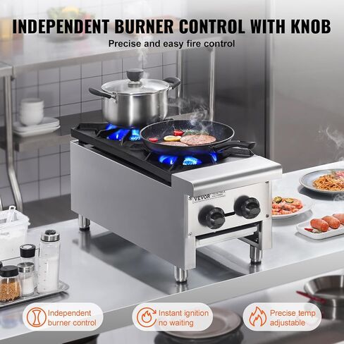 VEVOR Commercial Gas Stove with 2 Burners, Propane and Natural Gas Countertop Cooking Stove Range, Stainless Steel Gas Hot Plate, Commercial Cooking Equipment for Restaurant, 56,000 BTU in Saudi Arabia