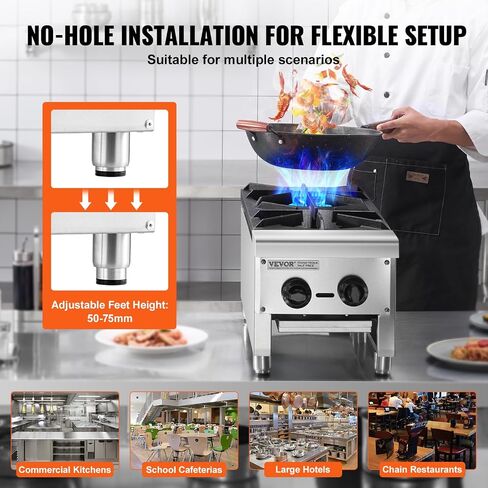 VEVOR Commercial Gas Stove with 2 Burners, Propane and Natural Gas Countertop Cooking Stove Range, Stainless Steel Gas Hot Plate, Commercial Cooking Equipment for Restaurant, 56,000 BTU in Saudi Arabia