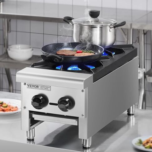 VEVOR Commercial Gas Stove with 2 Burners, Propane and Natural Gas Countertop Cooking Stove Range, Stainless Steel Gas Hot Plate, Commercial Cooking Equipment for Restaurant, 56,000 BTU in Saudi Arabia
