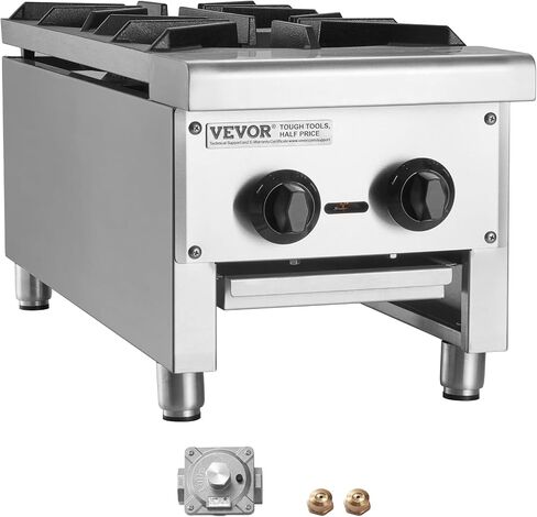 VEVOR Commercial Gas Stove with 2 Burners, Propane and Natural Gas Countertop Cooking Stove Range, Stainless Steel Gas Hot Plate, Commercial Cooking Equipment for Restaurant, 56,000 BTU in Saudi Arabia