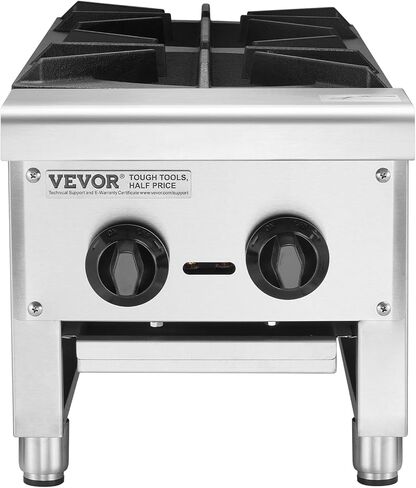 VEVOR Commercial Gas Stove with 2 Burners, Propane and Natural Gas Countertop Cooking Stove Range, Stainless Steel Gas Hot Plate, Commercial Cooking Equipment for Restaurant, 56,000 BTU in Saudi Arabia