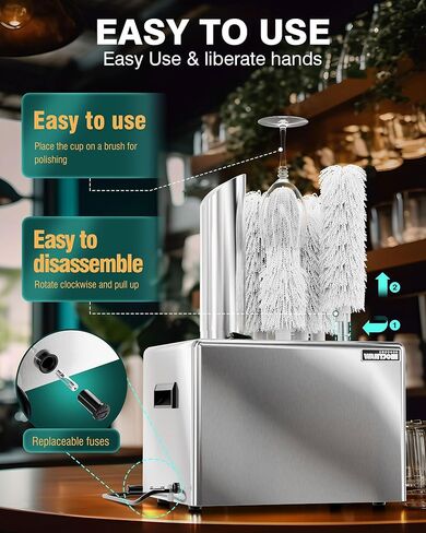 آلة تلميع زجاج النبيذ من WantJoin - 5 فرش 330 كوب/ساعة مجفف أوتوماتيكي كهربائي تجاري مع 304 من الفولاذ المقاوم للصدأ، 100% قطن، طاقة عالية 1200 وات، تجفيف بالهواء 136 درجة فهرنهايت لمطبخ البار والمطعم in Kuwait