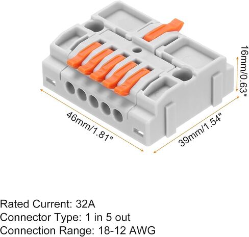 MECCANIXITY 4 قطع Din Rail Press كتل طرفية سريعة DIY موصلات أسلاك الربط (1 في 5 خارج) 32A كتل طرفية لدائرة كابل الأسلاك المضمنة 28-12AWG in Saudi Arabia