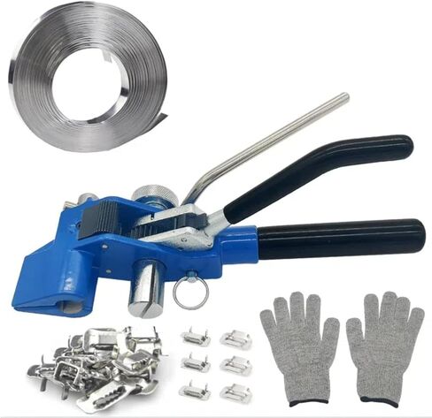 Banding Strapping Kit with Strapping Tensioner Tool, 100 Ft Length 304 Stainless Steel Banding, 100 Metal Seals, Pair of Cut-Resistant Gloves, Complete Packaging Strapping Solution in Saudi Arabia