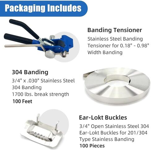 Banding Strapping Kit with Strapping Tensioner Tool, 100 Ft Length 304 Stainless Steel Banding, 100 Metal Seals, Pair of Cut-Resistant Gloves, Complete Packaging Strapping Solution in Saudi Arabia