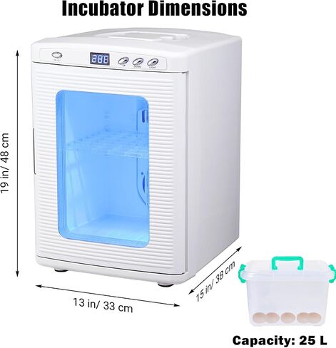 25 L Incubator, Portable Reptile Science Laboratory Incubator, Temperature Controlled 10°C-60°C for Small Reptiles, Cooling and Heating Digital Incubator, Incubator 12V/110V（White） in Saudi Arabia