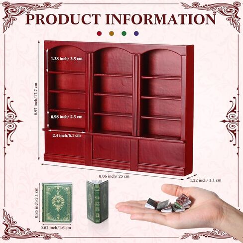 1:12 Scale Dollhouse Miniature Wooden Bookshelf with 48 Pcs Miniatures Books, Mini Bookcase Mini Library Furniture Gift(Brown) in Kuwait