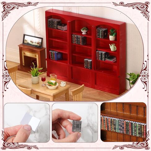 1:12 Scale Dollhouse Miniature Wooden Bookshelf with 48 Pcs Miniatures Books, Mini Bookcase Mini Library Furniture Gift(Brown) in Kuwait
