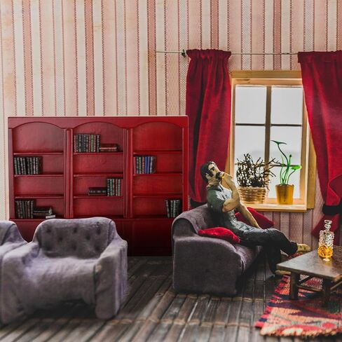 1:12 Scale Dollhouse Miniature Wooden Bookshelf with 48 Pcs Miniatures Books, Mini Bookcase Mini Library Furniture Gift(Brown) in Kuwait