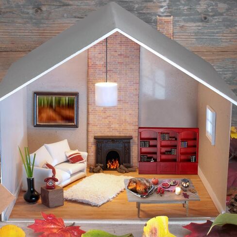 1:12 Scale Dollhouse Miniature Wooden Bookshelf with 48 Pcs Miniatures Books, Mini Bookcase Mini Library Furniture Gift(Brown) in Kuwait