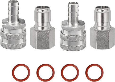 FERRODAY Stainless Steel Quick Disconnect Set 1/2 NPT Female Disconnect 1/2" Barb Brewing Quick Disconnect For Wort Pumps for Wort Chiller Connectors for Ball Valve Hose Fitting & O-rings in Kuwait