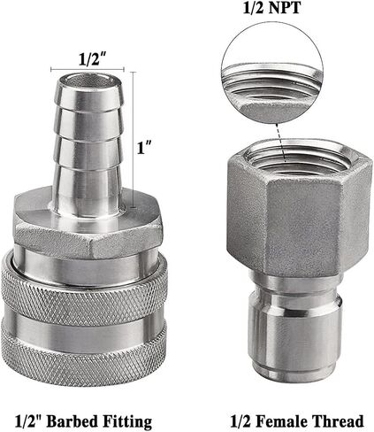 FERRODAY Stainless Steel Quick Disconnect Set 1/2 NPT Female Disconnect 1/2" Barb Brewing Quick Disconnect For Wort Pumps for Wort Chiller Connectors for Ball Valve Hose Fitting & O-rings in Kuwait