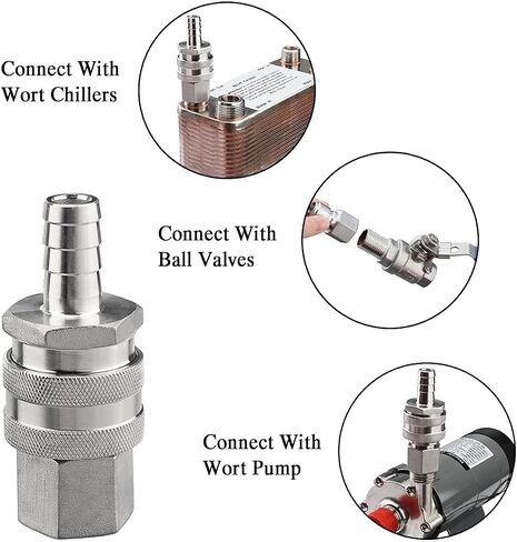 FERRODAY Stainless Steel Quick Disconnect Set 1/2 NPT Female Disconnect 1/2" Barb Brewing Quick Disconnect For Wort Pumps for Wort Chiller Connectors for Ball Valve Hose Fitting & O-rings in Kuwait