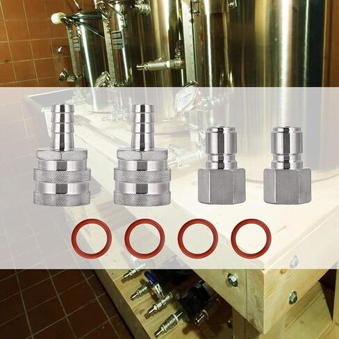 FERRODAY Stainless Steel Quick Disconnect Set 1/2 NPT Female Disconnect 1/2" Barb Brewing Quick Disconnect For Wort Pumps for Wort Chiller Connectors for Ball Valve Hose Fitting & O-rings in Kuwait
