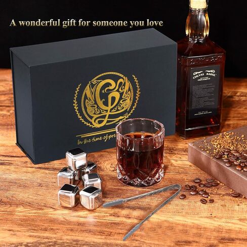 Old Fashioned Whiskey Glasses with Luxury Box - Set of 2 Whiskey Glass with Stones Whiskey Gifts for Men in Saudi Arabia