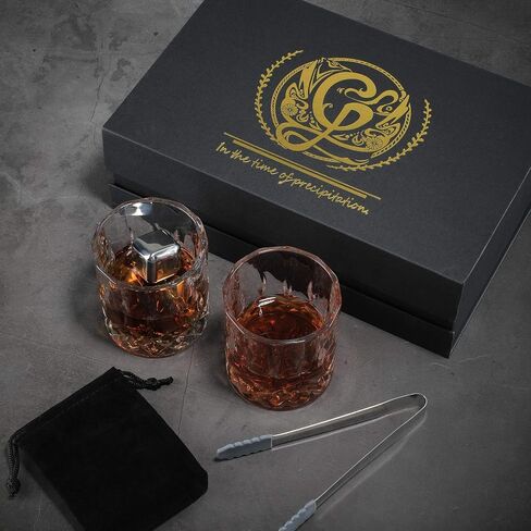 Old Fashioned Whiskey Glasses with Luxury Box - Set of 2 Whiskey Glass with Stones Whiskey Gifts for Men in Saudi Arabia