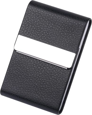Business Card Holder, Slim PU Leather & Stainless Steel Card Case Pocket for Men or Women, RFID Blocking Card Carrier with Magnetic Clasp in Saudi Arabia