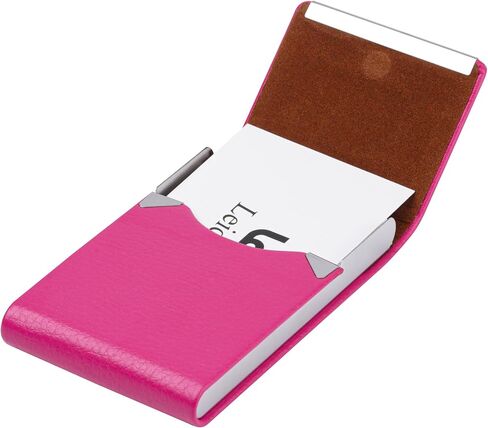 Business Card Holder, Slim PU Leather & Stainless Steel Card Case Pocket for Men or Women, RFID Blocking Card Carrier with Magnetic Clasp in Saudi Arabia