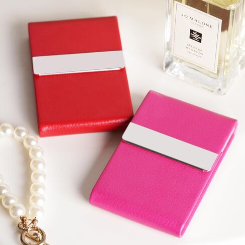 Business Card Holder, Slim PU Leather & Stainless Steel Card Case Pocket for Men or Women, RFID Blocking Card Carrier with Magnetic Clasp in Saudi Arabia