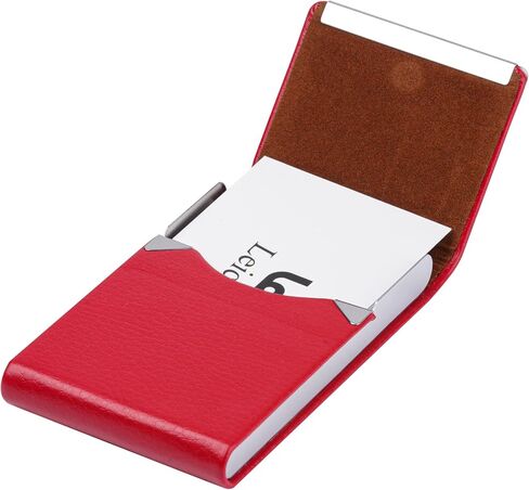 Business Card Holder, Slim PU Leather & Stainless Steel Card Case Pocket for Men or Women, RFID Blocking Card Carrier with Magnetic Clasp in Saudi Arabia