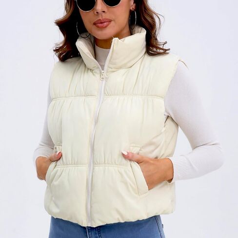 VOHOTO Womens Cropped Puffer Vest Zip Up Stand Collar Padded Sleeveless Lightweight Jacket Winter Coats With Pockets in Kuwait