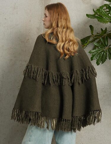 BEAUZSUZSANA Women Wool Blend Cape Poncho Shawl Knitted Cardigans with Button Tassel in Saudi Arabia