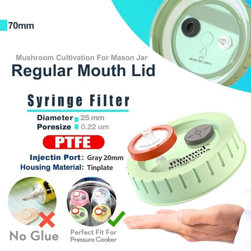 6Pcs Regular Mouth Mushroom Liquid Culture Lid, Grain Spawn Cultivation Mason Jar Lid with 0.2 micron PTFE Syringe Filter & 20mm Self Healing Injection Ports For Mushroom Growing Mycology in Kuwait