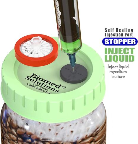 6Pcs Regular Mouth Mushroom Liquid Culture Lid, Grain Spawn Cultivation Mason Jar Lid with 0.2 micron PTFE Syringe Filter & 20mm Self Healing Injection Ports For Mushroom Growing Mycology in Kuwait