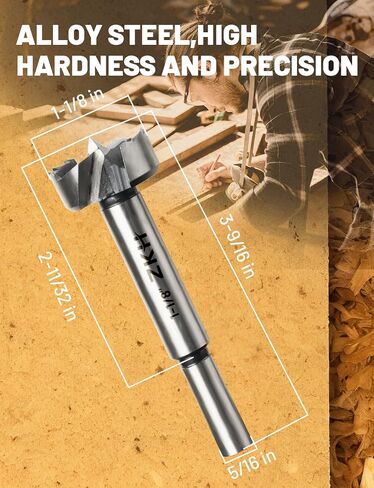 ZKH 3/8 Inch Forstner Drill Bit, Carbide Tipped Forstner Bit with Centering Point for Smooth, Flat, Burr-Free Holes, Ideal for Hard Wood, Soft Wood, Veneered Plywood, Plastic in Saudi Arabia