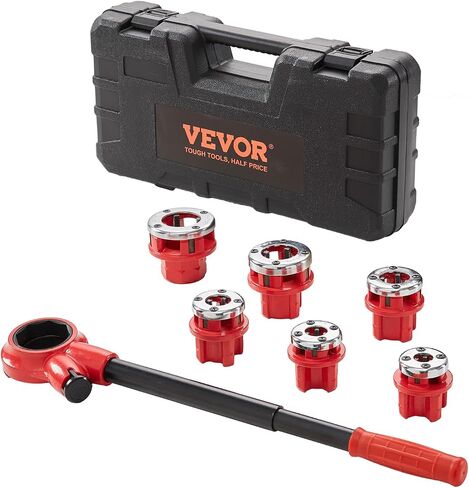 VEVOR Ratchet Pipe Threader Kit, 1/2" NPT, 3/4" NPT, 1" NPT Manual Ratcheting Pipe Threader, Portable Pipe Threading Tool Set with 3PCS NPT Dies, Storage Case for Galvanized Aluminum Iron Copper Pipes in Saudi Arabia