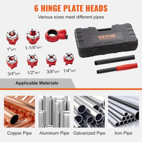 VEVOR Ratchet Pipe Threader Kit, 1/2" NPT, 3/4" NPT, 1" NPT Manual Ratcheting Pipe Threader, Portable Pipe Threading Tool Set with 3PCS NPT Dies, Storage Case for Galvanized Aluminum Iron Copper Pipes in Saudi Arabia