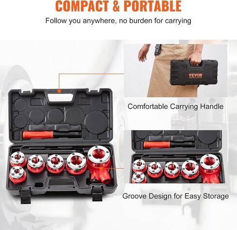 VEVOR Ratchet Pipe Threader Kit, 1/2" NPT, 3/4" NPT, 1" NPT Manual Ratcheting Pipe Threader, Portable Pipe Threading Tool Set with 3PCS NPT Dies, Storage Case for Galvanized Aluminum Iron Copper Pipes in Saudi Arabia