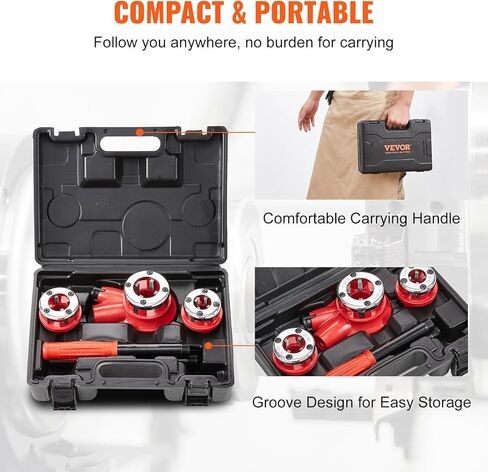 VEVOR Ratchet Pipe Threader Kit, 1/2" NPT, 3/4" NPT, 1" NPT Manual Ratcheting Pipe Threader, Portable Pipe Threading Tool Set with 3PCS NPT Dies, Storage Case for Galvanized Aluminum Iron Copper Pipes in Saudi Arabia