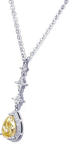 TIANYU GEMS 2CT Yellow Moissanite Pendant Neclaces for Women Sterling Silver 18K Yellow Gold Plated Yellow Pear Moissanite Diamond Neclace 15-18 in in Kuwait