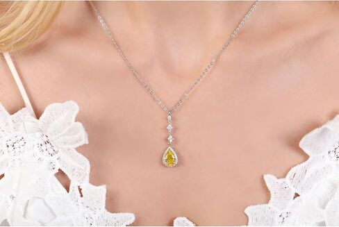 TIANYU GEMS 2CT Yellow Moissanite Pendant Neclaces for Women Sterling Silver 18K Yellow Gold Plated Yellow Pear Moissanite Diamond Neclace 15-18 in in Kuwait