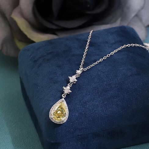 TIANYU GEMS 2CT Yellow Moissanite Pendant Neclaces for Women Sterling Silver 18K Yellow Gold Plated Yellow Pear Moissanite Diamond Neclace 15-18 in in Kuwait