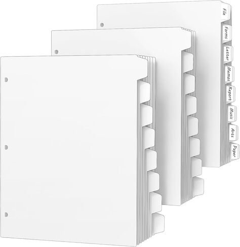 16 قطعة/2 مجموعة من 3 فواصل حلقات، 16 قطعة من فواصل المجلدات مع علامات التبويب، فواصل مجلدات الصفحات البيضاء، واقيات الورق البلاستيكية، فواصل الفهرس لمنظمات الملفات، 3 فواصل للثقب in Kuwait