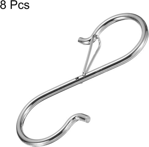 HARFINGTON 8pcs S Hooks 3.5 Inch S-Shaped Metal Hook Hanger with Safety Buckle for Hanging Plants Clothes Pots and Pans Kitchen Utensil Bags, White in Saudi Arabia