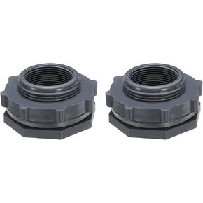 PATIKIL PVC Bulkhead Fitting G 1-1/2, 2 Pcs Double Threaded Bulkhead Water Tank Connector with PVC Seal Gasket for Rain Bucket, Sinks, Aquariums, Grey