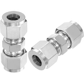 PATIKIL 304 Stainless Steel Compression Tube Fitting Union 5/16" ID x 11/16"" OD, 2 Pcs Straight Connect Pipe Adapter for Water Garden Irrigation System, Silver