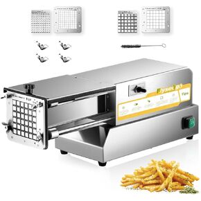 French Fry Cutter Electric Potato Cutter Stainless Steel Professional With 4 Blades For Commercial, Home Use & Cucumbers, Carrots, Sweet Potatoes, Silvery