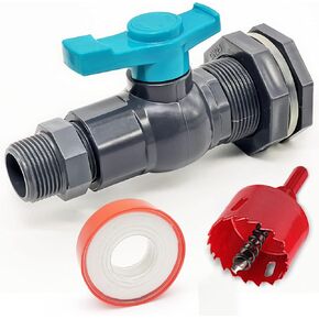 Rain Barrel Spigot Kit with an Hole Saw Include PVC Bulkhead Fitting Ball Valve Thread Seal Tape and Garden Hose Male Threaded Adapter(3/4" Male) for 3/4" Female Threaded Connector(3/4 inch)